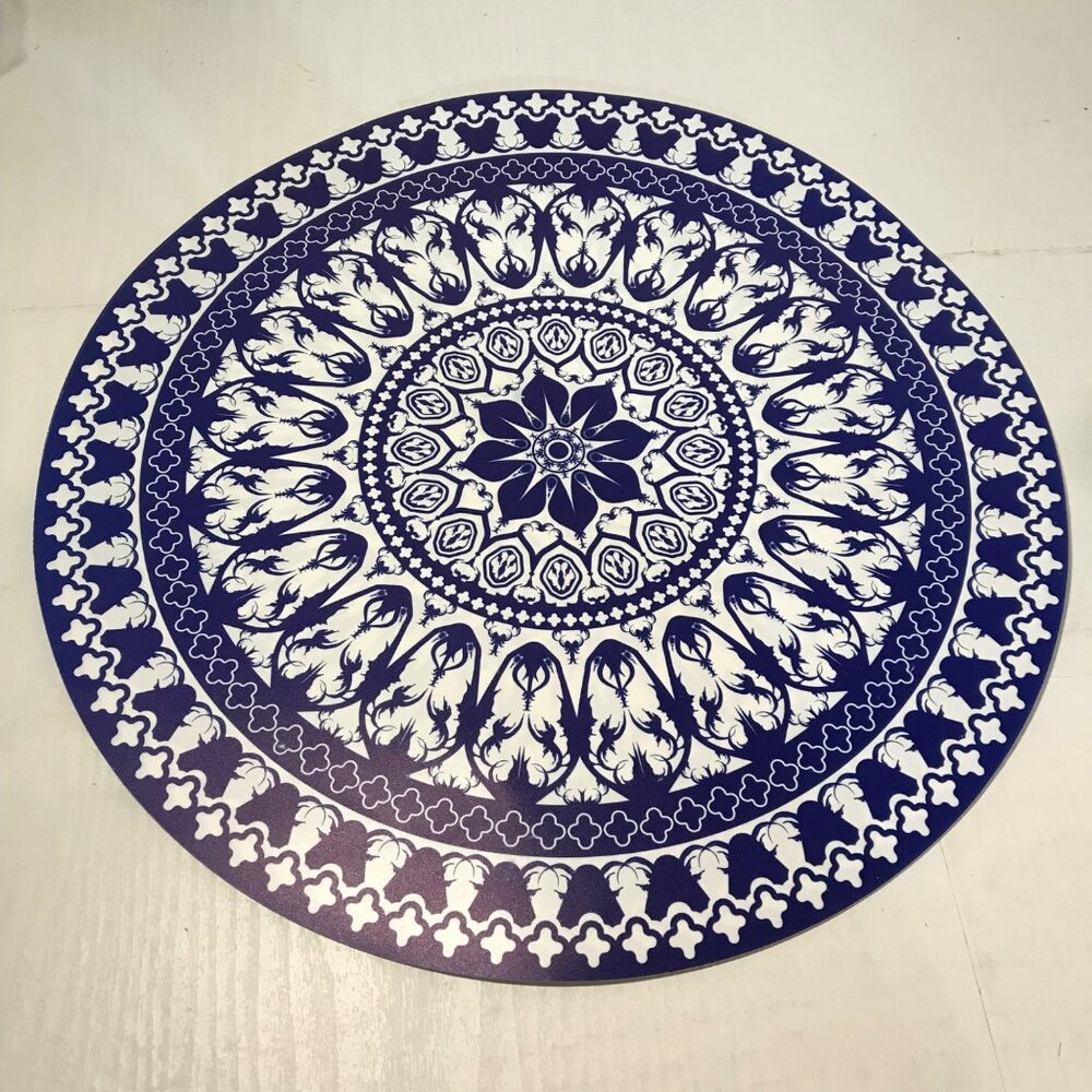 Mandala Pattern Placemats PVC Set Of 4 Round Blue & White 14"